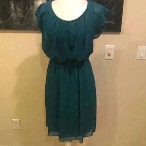 En Focus Pretty Green Sheer Soft Summer Dress with Elastic Waist-Size 8